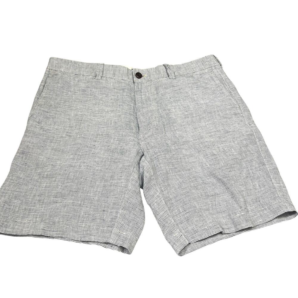 J Crew Shorts Mens 35" Blue White Stripe Classic Preppy Lightweight 8" Linen